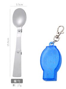 3 kleuren opvouwbare vorken outdoor camping servies keuken reizen wandelen roestvrij staal zak draagbare schep soep koffielepel: Blauwe lepel