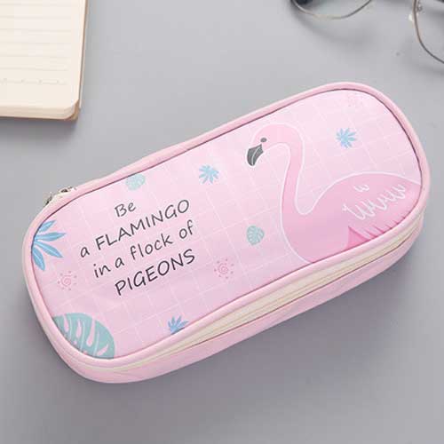 Cute Flamingo Pencil Case for Girls School Supplies Korean kawaii Stationery Big Multifunctional Pencil box Bag Pencilcase: Pink