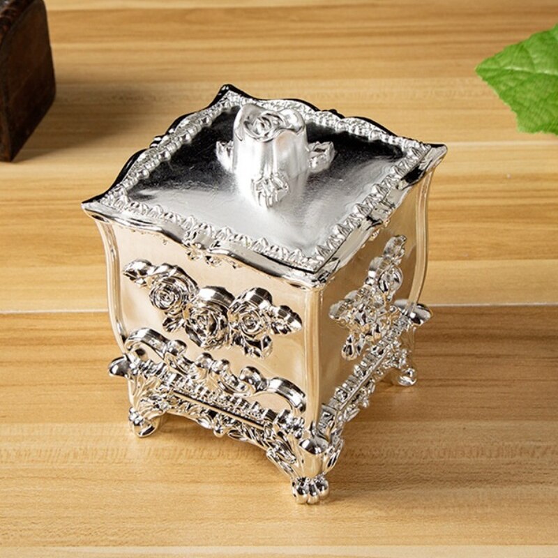 European Style Light Luxury Plastic Cotton Swab Box Living Room Home Cotton Swab Sealed Small Storage Box
