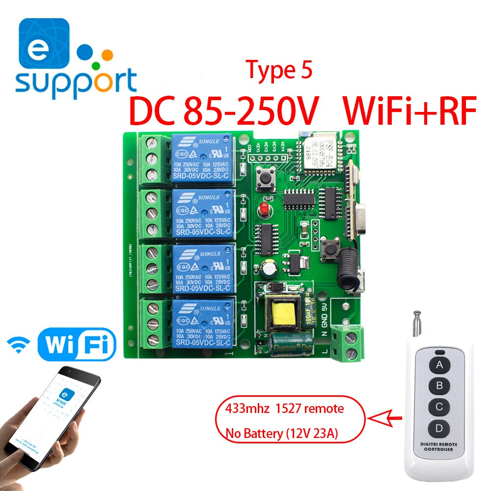 Dc 5V 7V-32V 250V Ewelink Diy Wifi Relais Module Schakelaar Ondersteuning Tippen Self-vergrendeling Interlock Modus Voor Verlichting: 250V WiFi-RF-remote