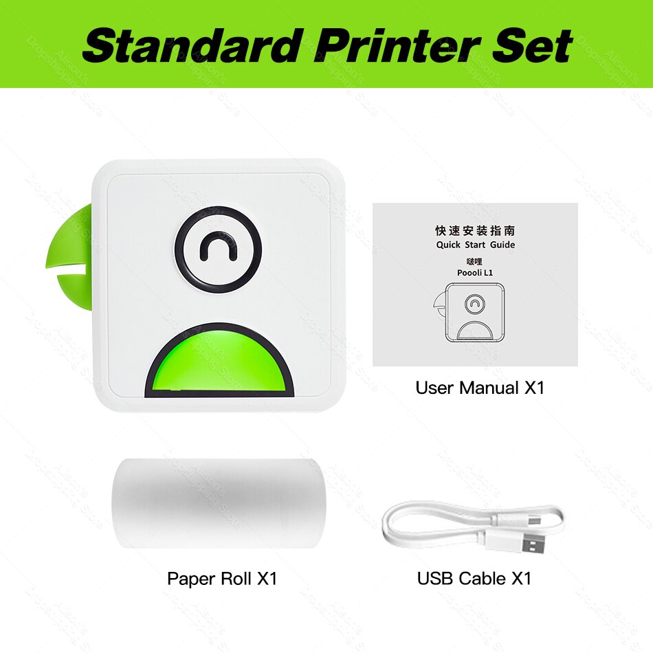 Photo Printer Pocket Thermal Label Printer Portable Bluetooth Wireless Receipt Label Sticker Printer Paper Poooli L1: Green Color