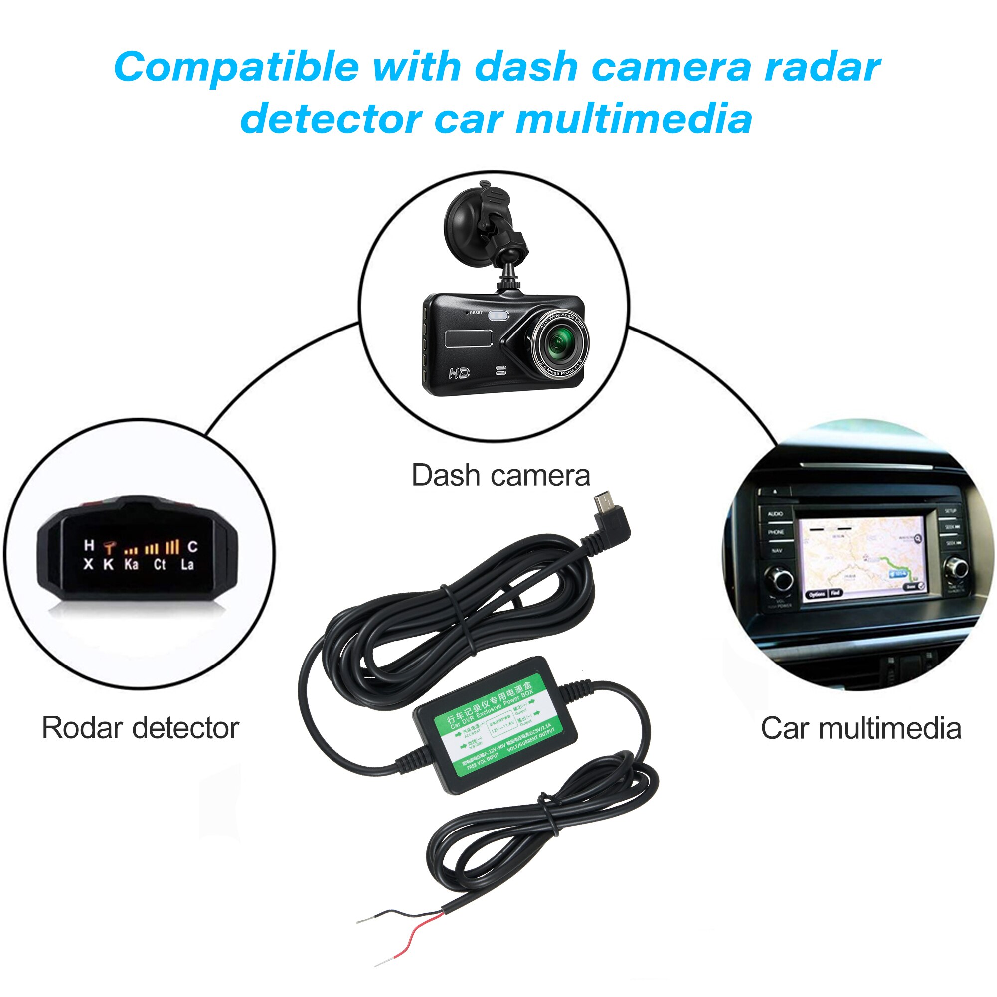 Car Dash Cam Wire 3.2m Mirror Mini Micro USB Charger Line DVR Hard Wire Cable Kit Video Recorder 12/24V To 5V Auto Dashcam Wire