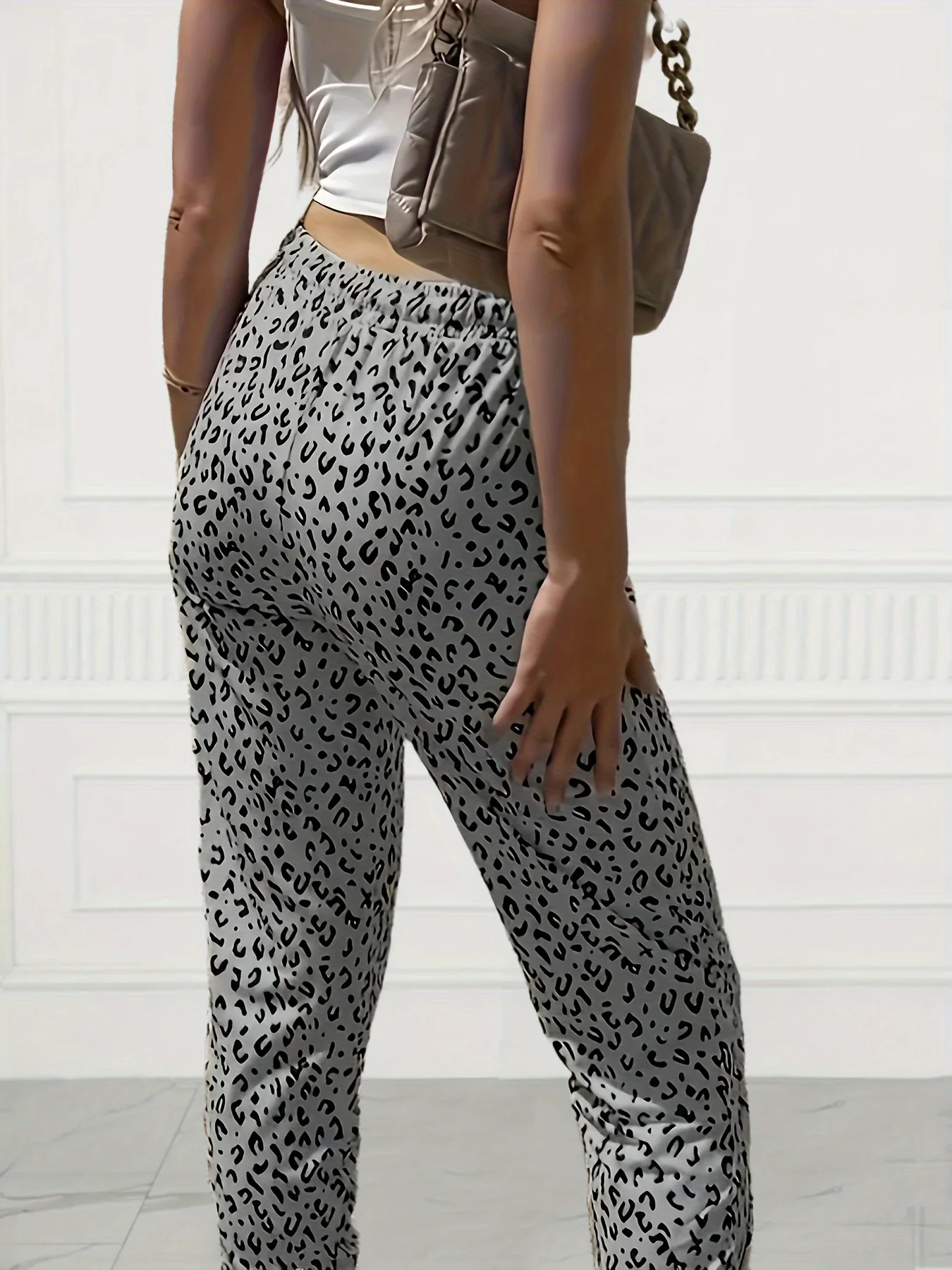 Pantalon décontracté imprimé léopard pour femme, vêtements amples personnalisés, grande taille, cordon de serrage