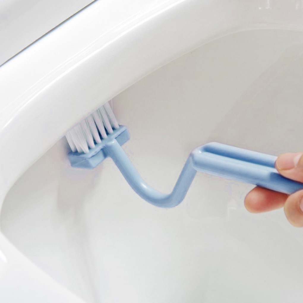 S Shape Toilet Cleaning Brush Portable wc Scrubber Curved Clean Side Bending Handle Corner Brush Cleaner Tool