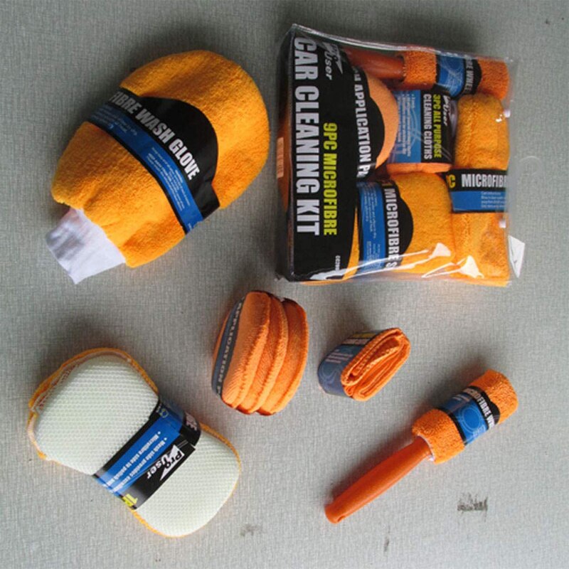 Kit de limpieza para coche, suministros de microfibra para lavado de coche, toalla, detalles, cepillo de rueda de coche, esponja para encerar, combinación de herramientas de limpieza de coche, 9 Uds.