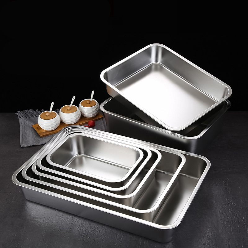 Bandeja de almacenamiento rectangular de acero inoxidable, plato de cena, horno, pastel, bandeja para hornear, pan, recipiente de comida, accesorios de cocina