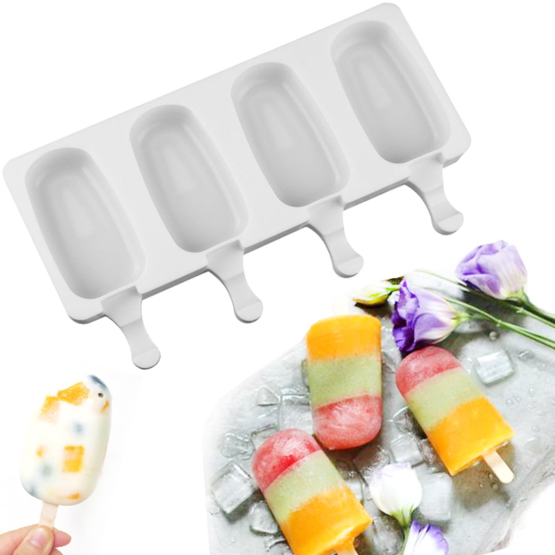 Homemade Food Grade 2 Sizes Silicone Ice Cream Molds Ice lolly Moulds Freezer Ice cream bar Molds Maker With Popsicle Sticks