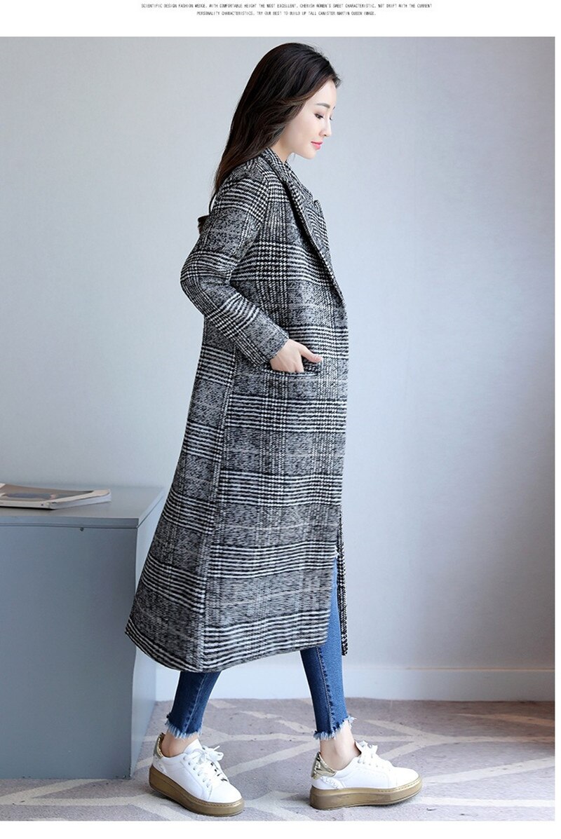 2021 primavera outono das mulheres de lã xadrez casaco clássicos feminino solto longo único breasted casacos fino feminino inverno poliéster jaquetas