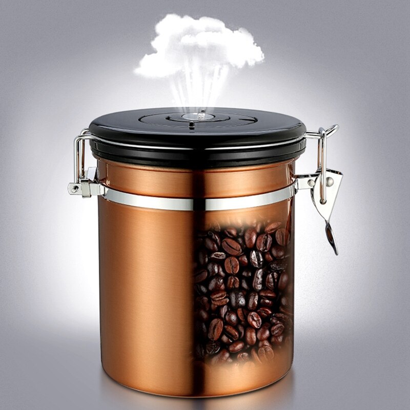 Coffee Storage Container Airtight Stainless Steel Coffee Canister Vault Coffee Bean Container with CO2 Valve to Keep Beans Fresh