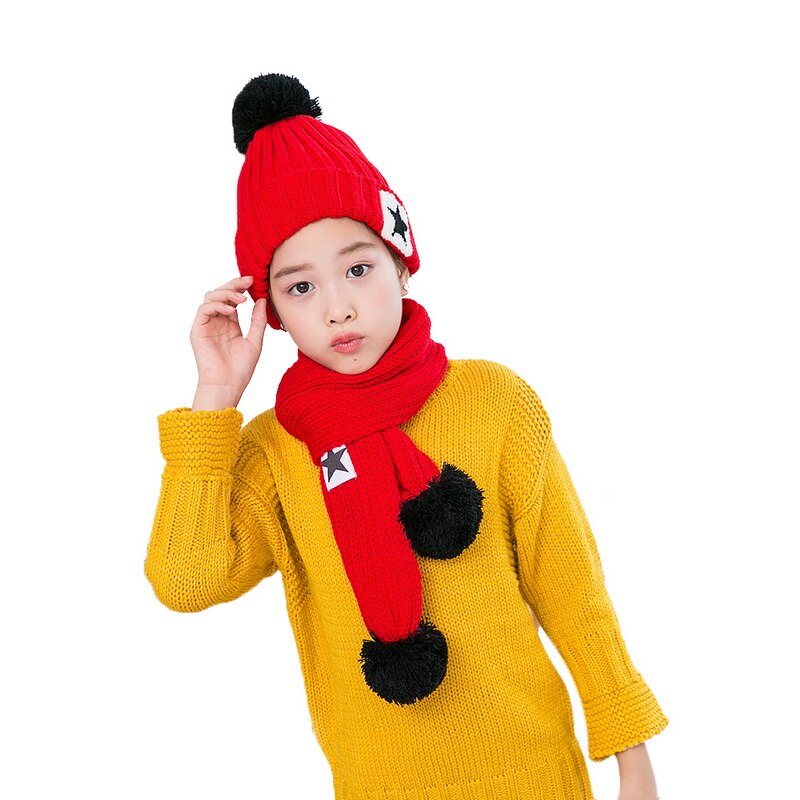 Children Knitted Hats & Scarves Sets Hailball Beanies Knit Kids Winter 2 Pcs Set Winter Hats For Children Hat Winter: Red