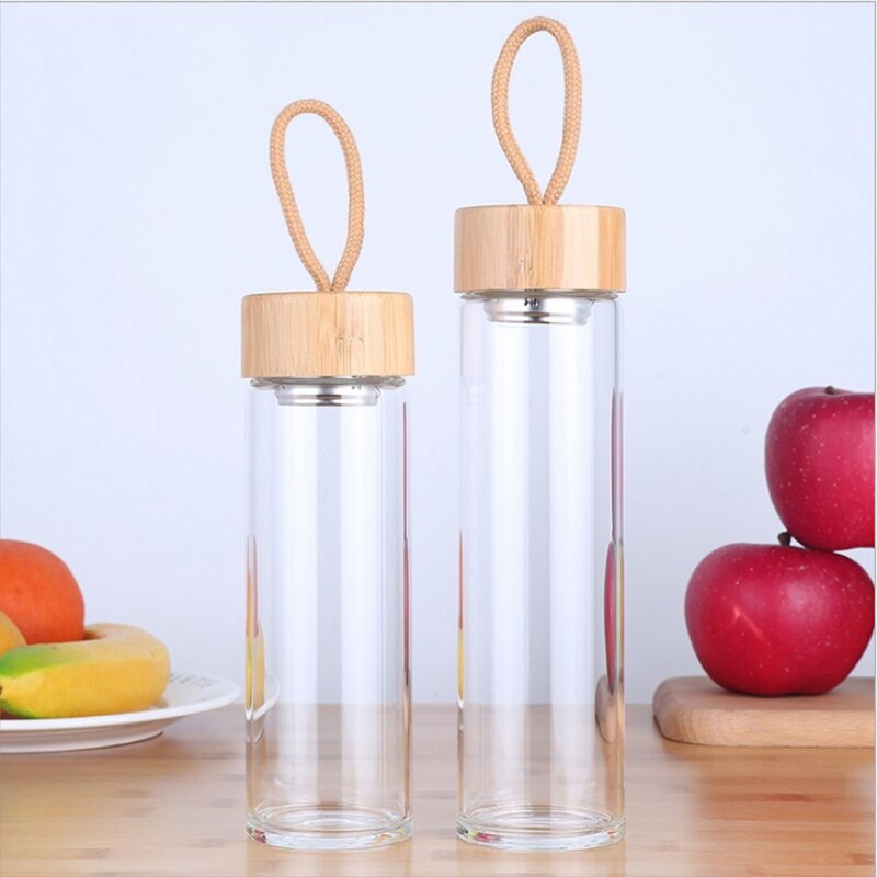 380ml 450ml Glass Water Bottles Bamboo Lid With Rope Drink Bottled For Beverages Outdoor Brief Portable Tea bottle