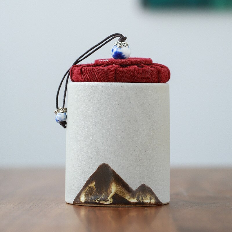 Small Tea Caddy Hand-Painted Small Portable Ceramic Sealed Tea Jar Tea Caddy Tea Container Tea Storage Box Pet Urn Canister: Tea pot I