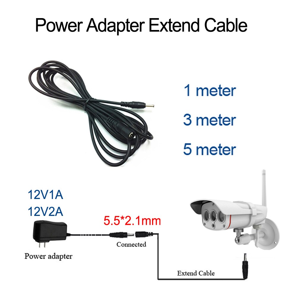 Cdycam Extension Cord Of 12V2A Power Adapter Extend Cable Of 12V 5.5*2.1mm 1m 3m 5m 10m For Vstarcam C16S C63S C18S C17S CS64