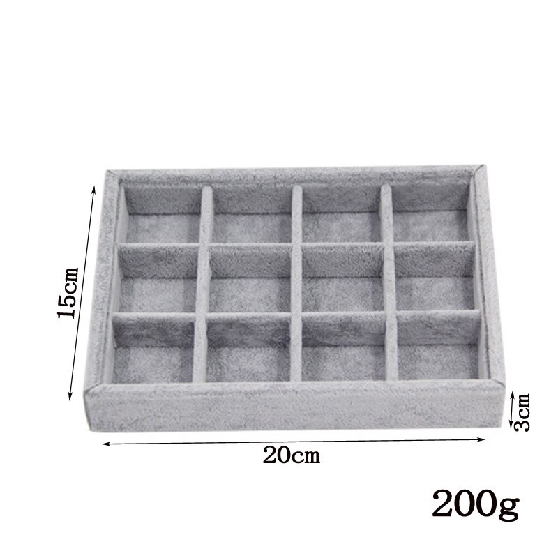 Novedad en caja de joyería DIY, organizador de almacenamiento en cajones, bandeja de almacenamiento de terciopelo suave gris, bandeja para embalaje de joyería hecha a mano DIY: 12 grids tray