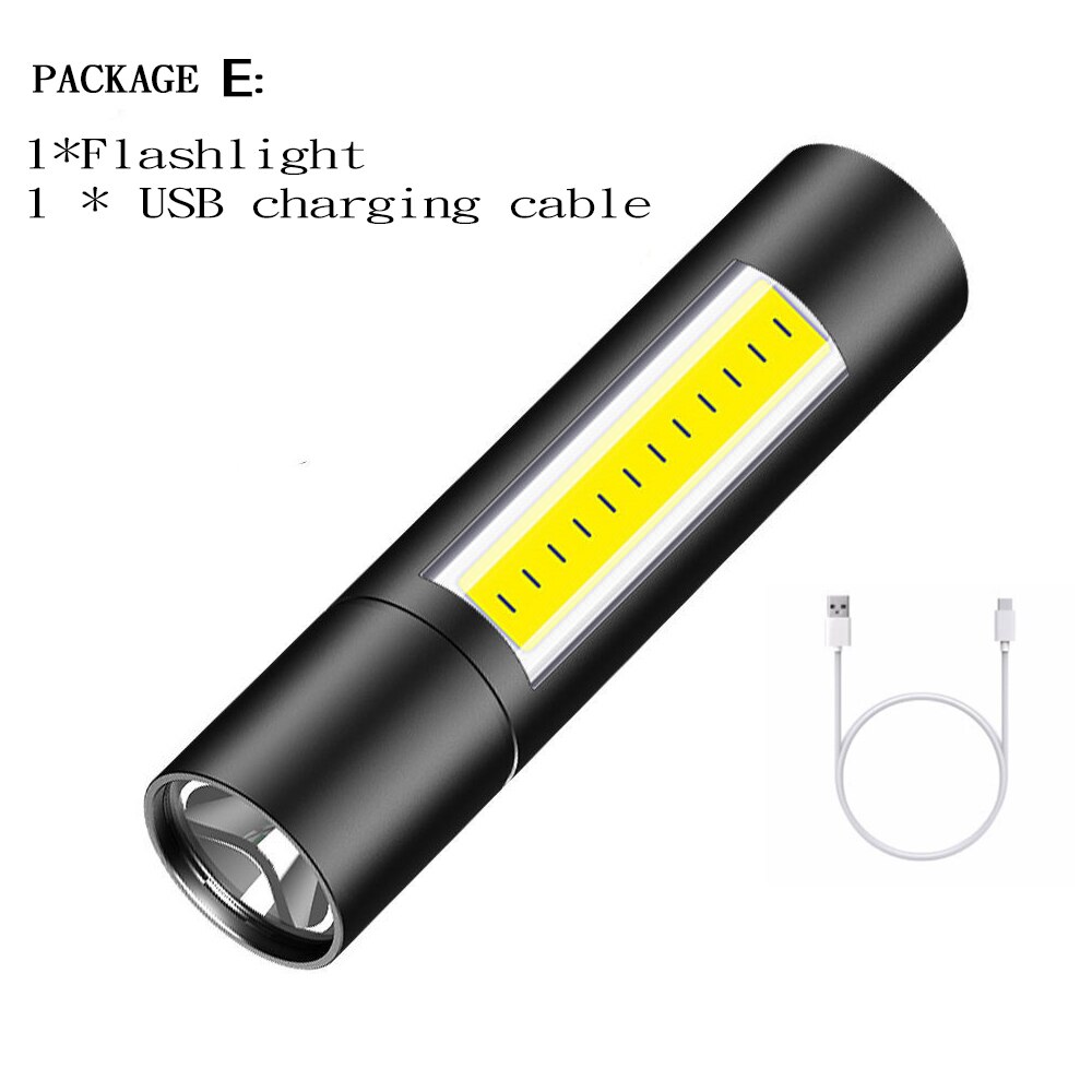 ZHIYU USB Rechargable Mini LED Flashlight 3 Lighting Modes Waterproof Torch Telescopic Zoom Stylish Portable Suit Night Lighting: package E / Fixed Focus