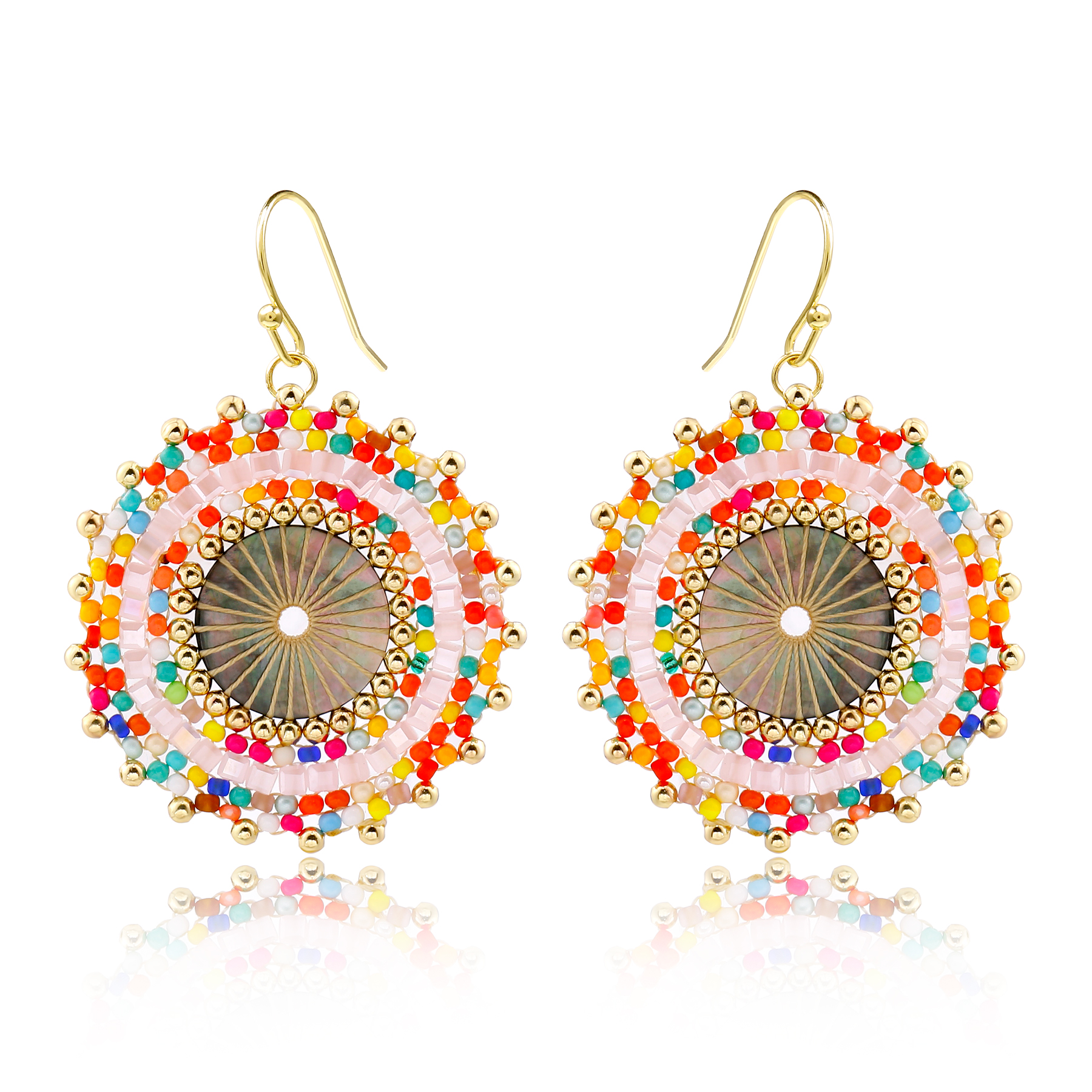 Badu-pendientes colgantes con cuentas redondas de colores para mujer, aretes grandes de cristal hechos a mano con cuentas bohemias, de joyería: Multicolor