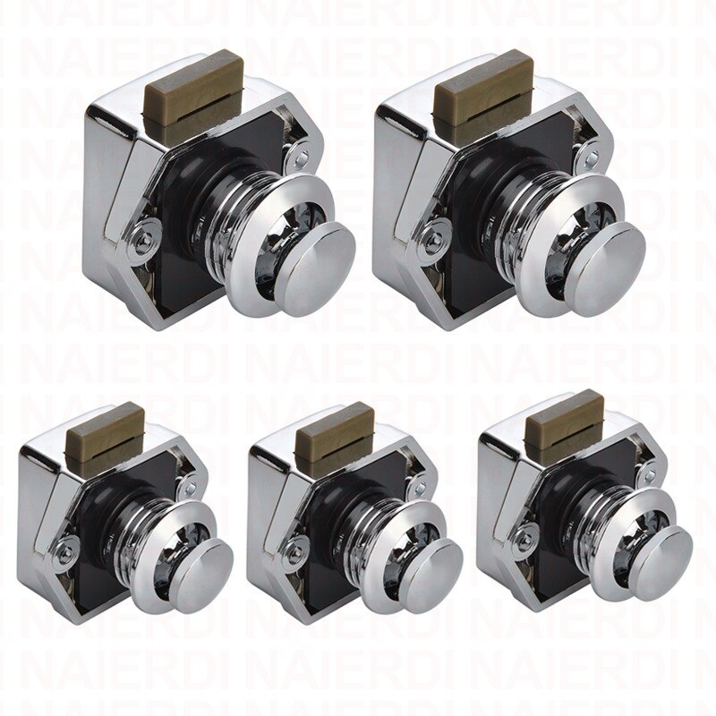 NAIERDI 5PCS Camper Car Push Lock RV Caravan Boat Motor Home Cabinet Drawer Latch Button Locks For Furniture Hardware: Nickel