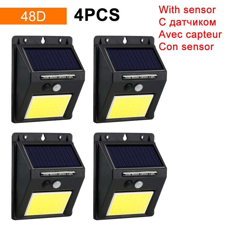 Waterproof PIR Motion Sensor Solar Light 20 30 48 60 96 LED Rechargeable Security Solar Lamp Outdoor Emergency Wall Light: 48D-4Pcs