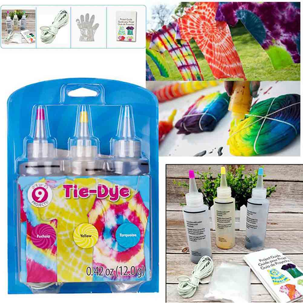 3 farver tøj slips farve pigment flaske handsker gummibånd gør-det-selv graffiti kit du behøver ikke at gennemvæde stoffer før du dør,