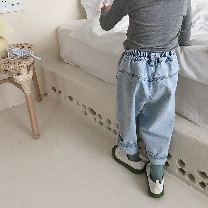 baby jeans vår høst skrog jeans til jenter låve bukser jeans uformelt løse bukser smålåve baby denim bukser 2 3 4 5 6 år