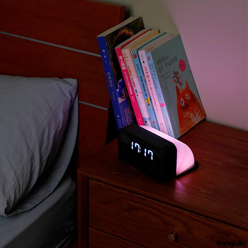 Houten Klok Tijd Licht Desktop Flip Folding Led Book Light Slaapkamer Nachtkastje Usb Opladen Kleurrijke Nachtlampje Homedecorations