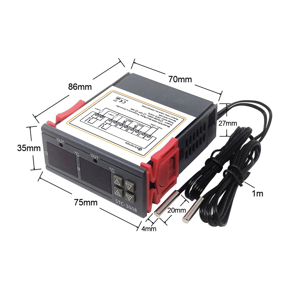 Dual Digital Temperature Controller Incubator Thermostat Two Relay Output Thermoregulator Heater Cooler Control Switch STC-3008
