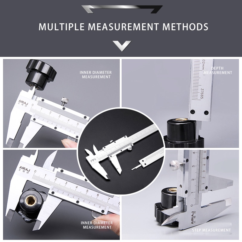 Calibre Vernier de acero inoxidable AIRAJ de 6-12 pulgadas/150-300mm, herramientas de medición industriales de grado de precisión, regla de calibre, herramientas manuales