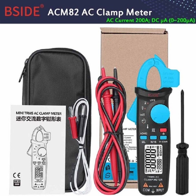 Mini Digitale Klem Meter Pocket Digitale Stroomtang Multimeter Bside Dc/Ac Stroom 100A 1mA Tester: ACM82-blue