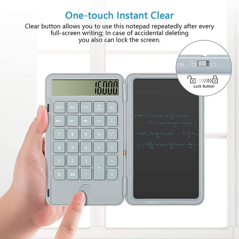Calculator, Standard Function Desktop Calculator with 6.5 Inch LCD Writing Tablet for Daily and Basic Office