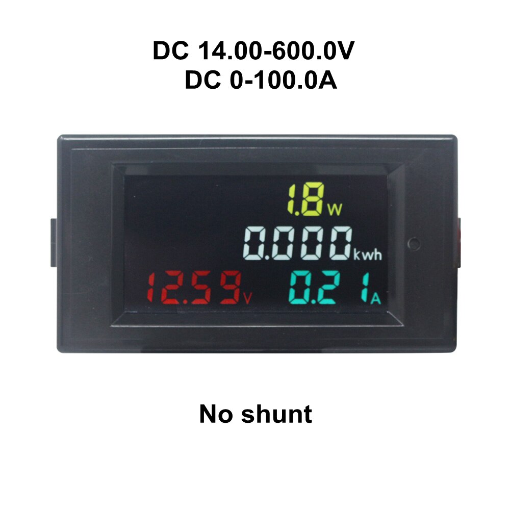 DC Power Energy Meter Monitor Voltmeter Ammeter 4 in 1 DC 14.00-600.0V 20A/50A/100A Volt Amp Watt KWH Monitor: 100A no shunt
