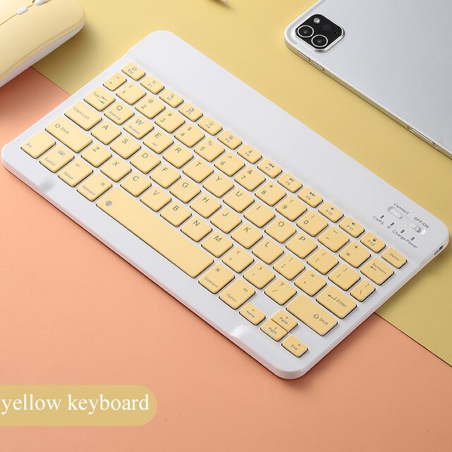 Bluetooth Keyboard and Mouse For Apple Teclado iPad Xiaomi Samsung Huawei Phone Tablet Wireless Keyboard For Android IOS Windows: yellow keyboard