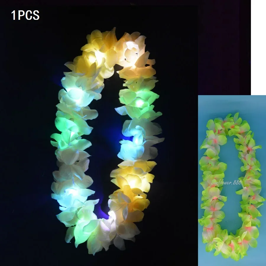 1 Uds. Collar de Lei de flores iluminadas hawaianas para mujer y niña, guirnalda de Hula, disfraz hawaiano de boda, Tropical Luau Glow