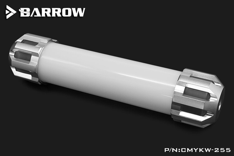 Barrow 155 /205 /255mm x 50mm dobbelt helix t-virus cylindrisk vandkølet kølevæsketank a-rgb lyssystem pmma + aluminiumsafdækning: Sølv 255mm