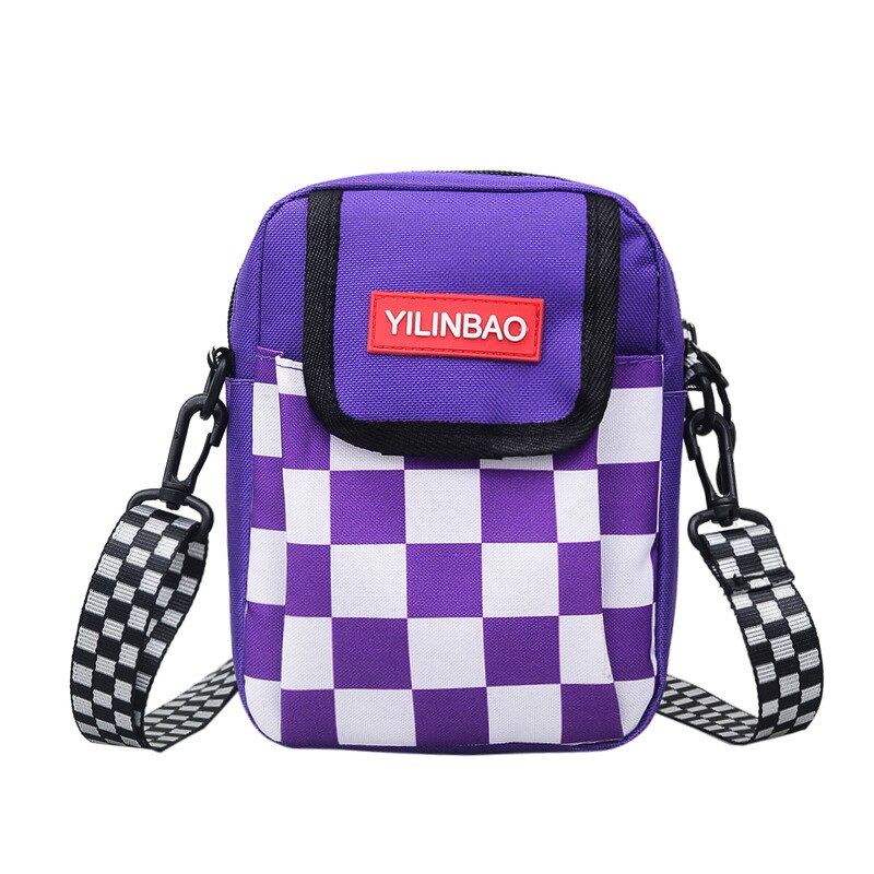 Harajuku Plaid Panelled Shoulder Messenger Bags Women Crossbody lattice Student Schoolbag Unisex Couples Riding bag Phone pocket: purple