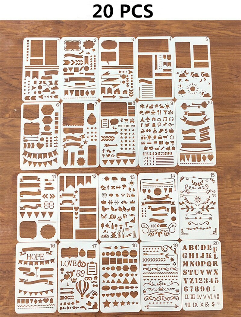 20Pcs/12Pcs Bullet Journal Stencil, This Week, Planner Stencil Bullet Journal Accessories Planner DIY DrawingTemplate Craft: 20 PCS