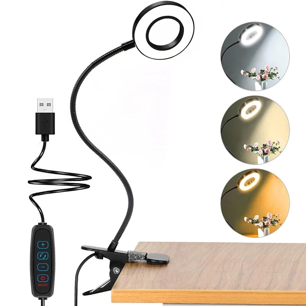 48 LED's Bureaulamp Clip USB Boeklamp Nachtkastje 360 ° Flexibele oogbescherming Zwanenhals Leeslamp Helderheid Instelbaar 3-niveau