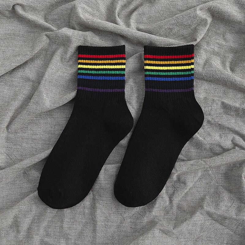 Calcetines de mujer 1 Uds. De tubo mediano Arco Iris calcetines de rayas calcetines de mujer algodón cómodos y transpirables Harajuku de: 1