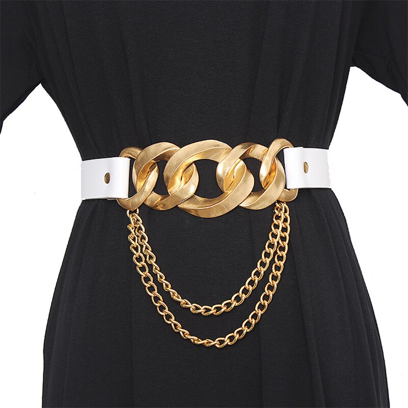 Casual Ketting Met Riem Vrouwen Mode Zwart Pu Leer Elegante Gordels Voor Vrouwelijke Mode Zomer Taille Riem Accessoires: WHITE
