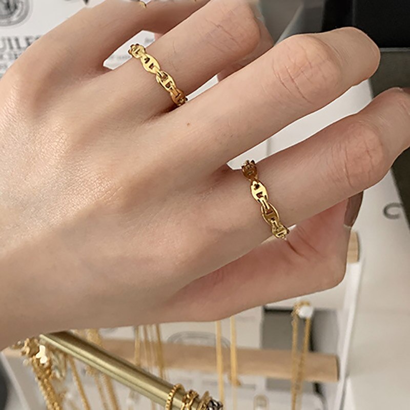 Foxanry 925 Sterling Silver Width Rings for Women Trendy Vintage Multilayer Geometric Chain Party Finger Jewelry