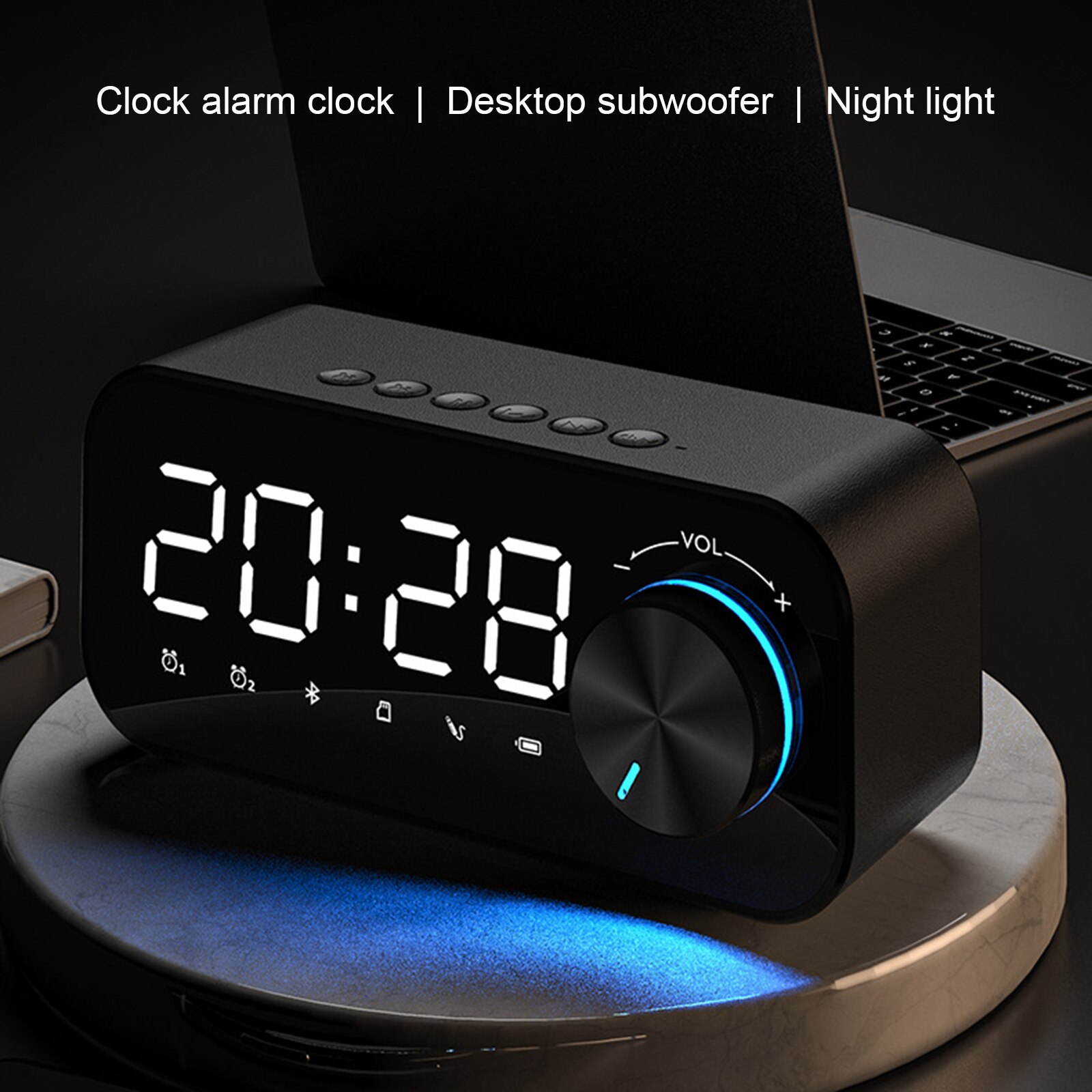 Bluetooth despertador display digital rádio led subwoofer sem fio preto com fontes de luz da noite decoração para casa leitor música