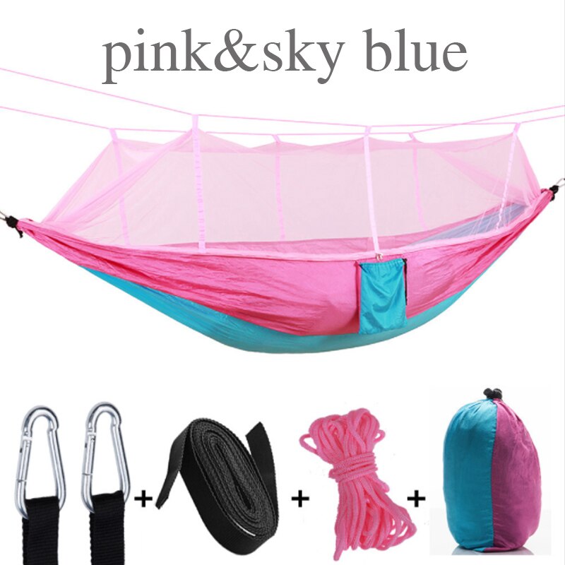 1-2 Person Outdoor Mosquito Net Parachute Hammock Camping Hanging Sleeping Bed Swing Portable Double Chair Army Green: E