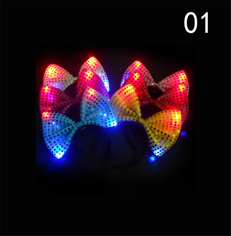 funny kawaii Flashing Dot Bow-knot Headband LED Glowing Head Hoop light-up toys Girls adults Headdress Party toys