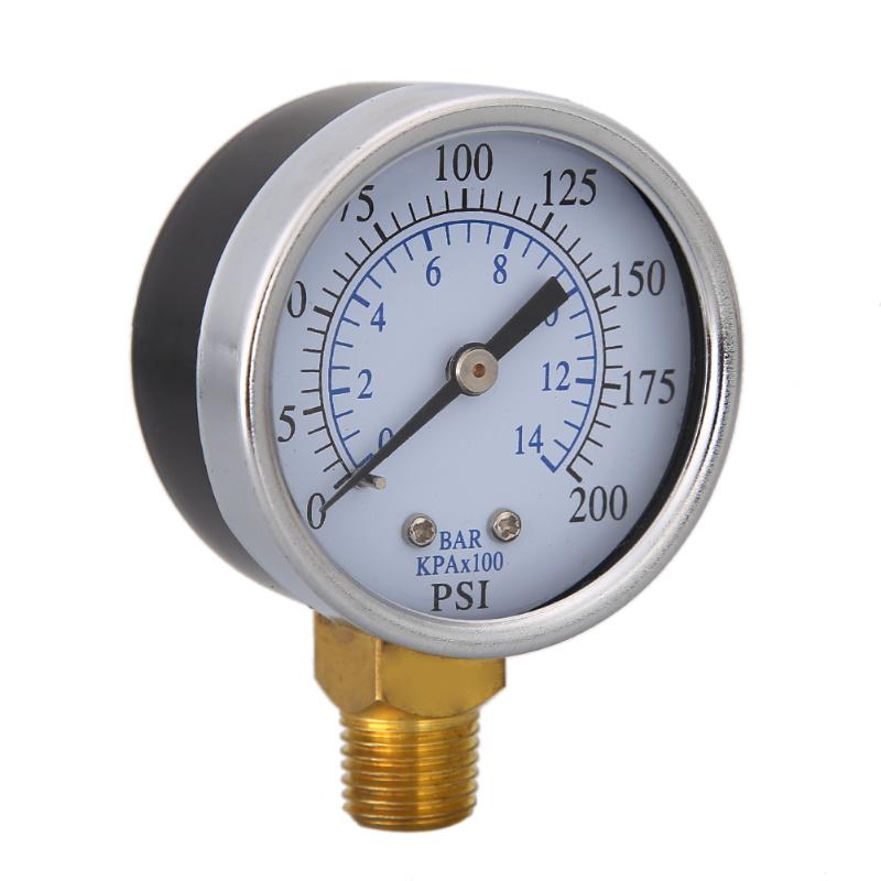 Air Compressor Pneumatic Hydraulic Fluid Pressure Gauge 2" Face Side Mount 1/4" NPT 200PSI Measure Air Water Oil Gas