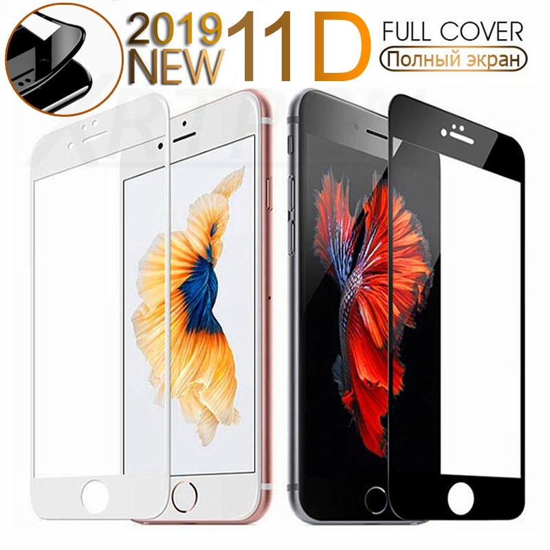 Cristal templado de borde curvado 11D para iPhone 7 8 6 6S Plus Protector de pantalla para iPhone 11 Pro X XS Max XR