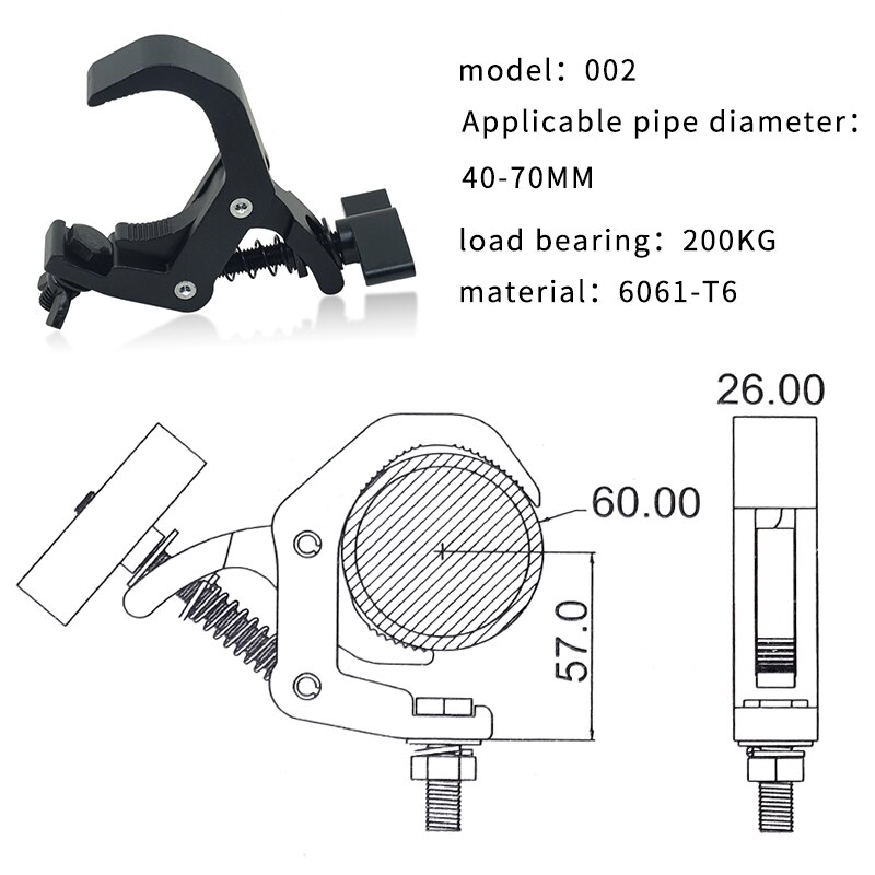 Aluminum Stage Light Fold Hook Loading 200Kg Truss Tube 230W 7R 200W 5R Moving Head Beam Light Fold Clamp Hooks: 031B