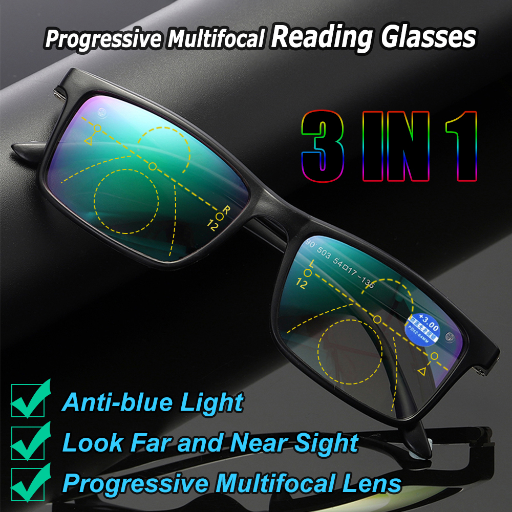 3 In 1 Progressieve Multifocale Lens Leesbril Unisex Anti Blauw Licht Presbyopie Brillen Buurt Ver Sight Verziendheid Brillen