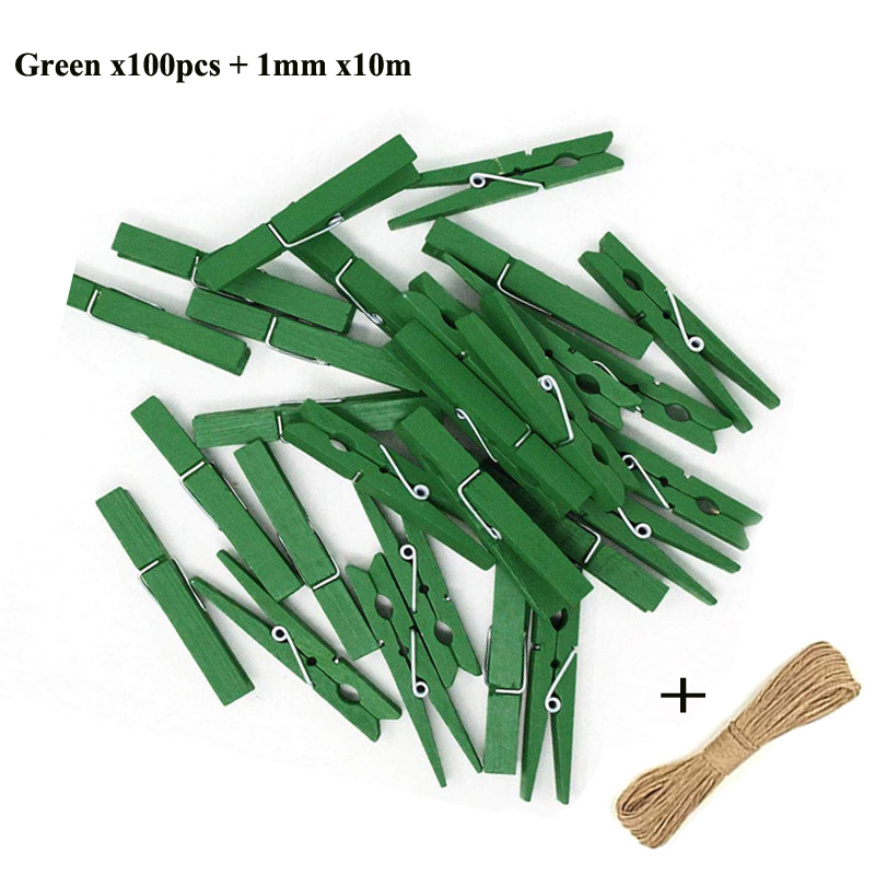 50/100 mini klesklyper i tre , , 1- cm små treklyper, hamptau til fotovegger og gjør-det-selv-håndverk.: Grønn