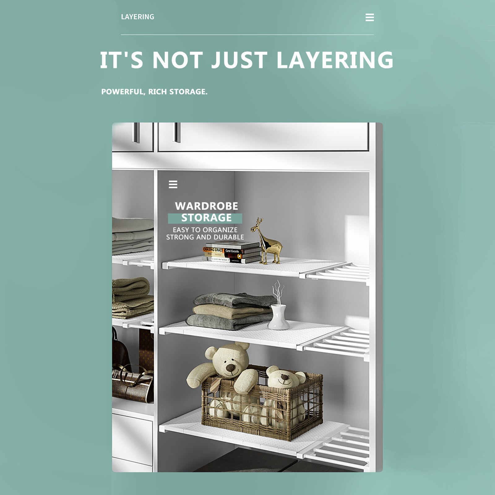 Étagère de rangement rétractable sans clous ni colle, pour cloisons à plusieurs niveaux de garde-robe, étagère de rangement