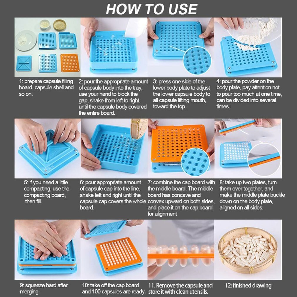 100 Holes Manual Capsule Manual Filling Machine Encapsulator Capsule Filling Board Hole capsule shell filler