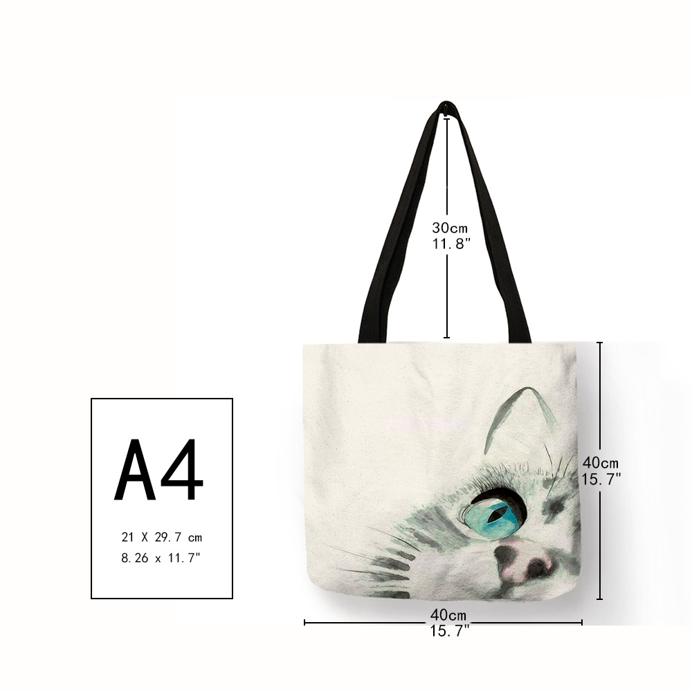 Bolsos de mano pintados a mano con acuarela para mujer, bolso de hombro con estampado Floral de gato bonito, bolso de mano para oficina, bolsos de compras informales diarios